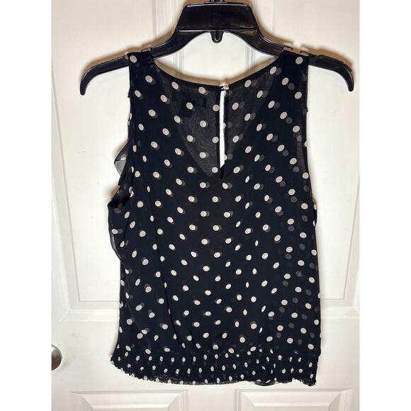 WHBM Black/Cream Polka Dot V-neck Sleeveless Blouse Size M - Picture 4 of 7
